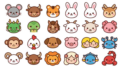 Obraz premium Cute animal zodiac icons collection