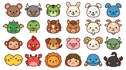 Fototapeta premium Cute animal zodiac icons set