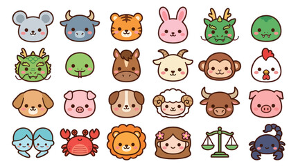 Obraz premium Cute animal zodiac icons set