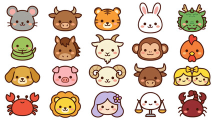 Obraz premium Cute animal zodiac icons set