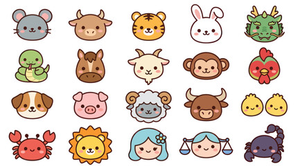 Obraz premium Cute animal zodiac icons set