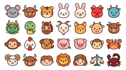 Fototapeta premium Cute animal zodiac icons set