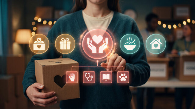 Philanthropic donation platform, non-profit organization support, community volunteering and humanitarian assistance.
