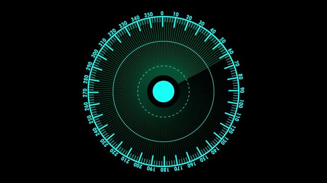 Digital futuristic radar with glowing blue center on dark background