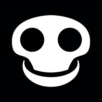 simple cartoon caricature skull, black and white vector tattoo illustration, isolated on black