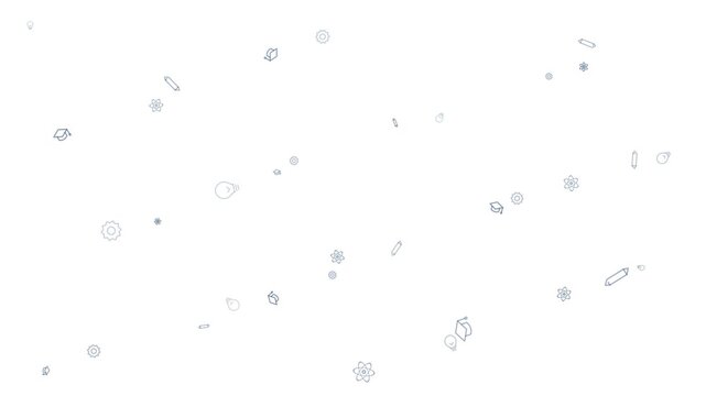 Minimalist Motion Graphic of Science and Education Icons Floating on White Background
