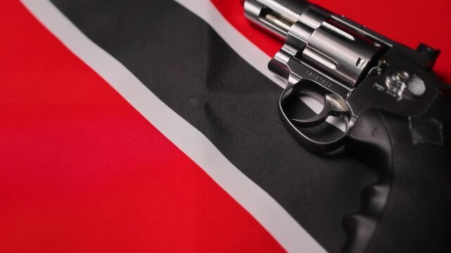 Revolver On Trinidad And Tobago Flag Close Up
