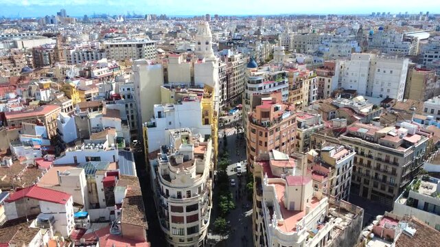 Valencia Spain Pl del Mercat Street Aerial Drone 4K
