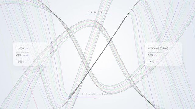 Ethereal light-mode OS loading screen featuring a 3D parametric cosmic string loom (torus knot) weaving reality, with ultra-minimalist pristine UI.