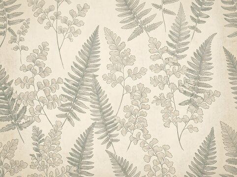 Detailed Dense Green and Gray Fern Leaves Botanical Pattern