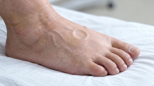 Clinician checks foot swelling with fingertip pressure