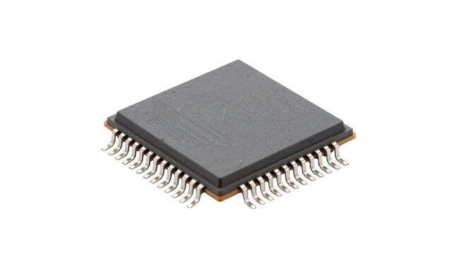 Microchip integrated circuit isolated on transparent background