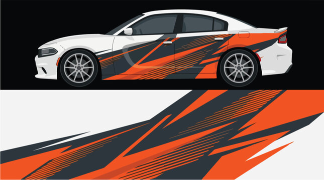 Car Wrap Design with Dynamic Orange and Black Racing Livery