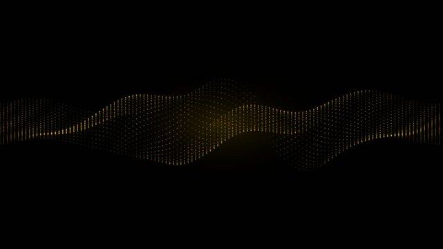 Abstract amber gold digital mesh wave flowing on a black background