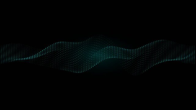 Futuristic cyan particle mesh flowing in a seamless wave pattern over a solid black backdrop.