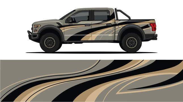 Car Wrap Design with Camouflage Decal in Black Gray and Tan