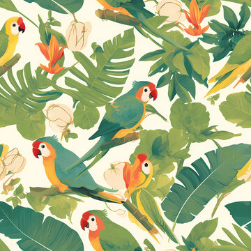 Cute Red Lored Amazon Parrots Seamless Pattern