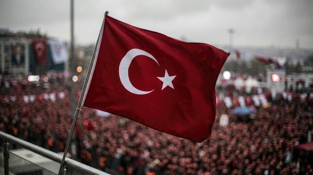 A large crowd of people gathering in a city square to celebrate the official t rkiye national day holiday event