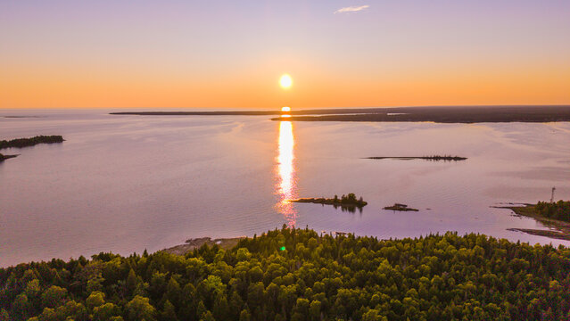 Meaford, Canada - July 7 2026: A serene 4K video capturing the clear, shimmering waters and scenic coastline of Lake Huron along the Meaford waterfront on a sunny day