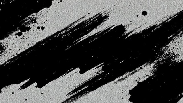 Grungy black brush strokes moving across a textured grey wall background in an abstract motion graphic video footage loop