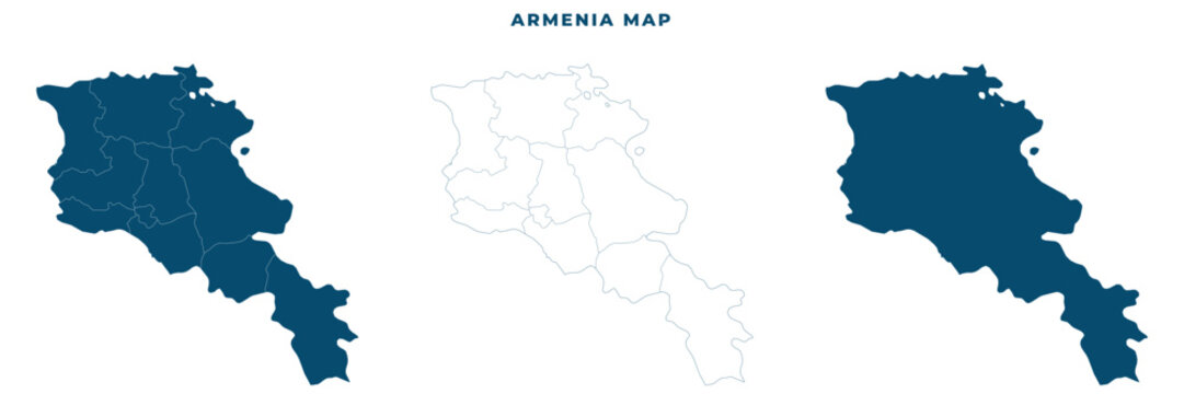 Armenia map vector set with regions, outline and silhouette