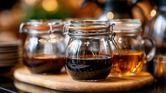 Delightful Coffee Syrup Dispensers Ready for Pour at a Cozy Caf