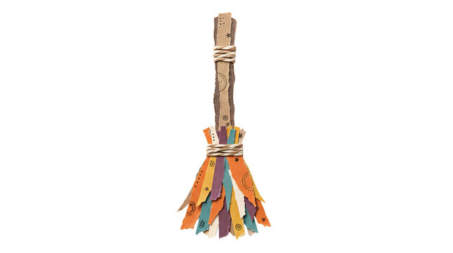 Decorative Halloween witch broom on transparent background