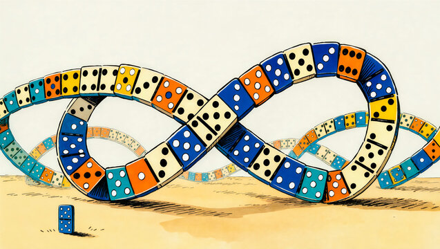 Overthinking concept of domino chain twisting into endless loops
