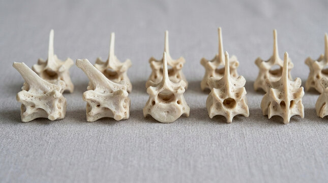Row of Vertebrae Bones Animal Skeleton Anatomy Close up Scientific Nature Study Texture Detail