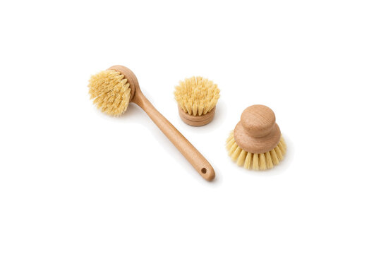 Wooden Dish Brush, Spare Head and Pot Scrubber Flat Lay