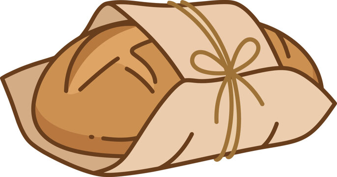Delicious artisan loaf of freshly baked crusty bread wrapped nicely in brown paper with string