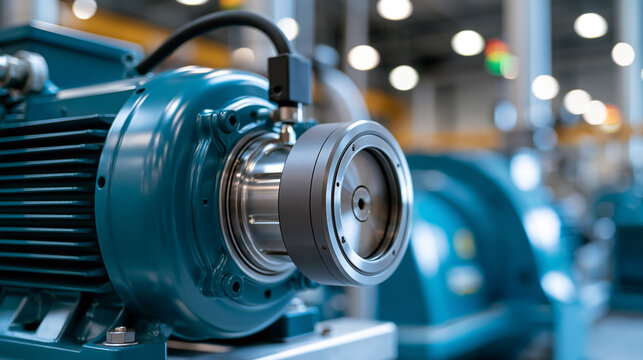 Industrial electric motor equipped with a vibration monitoring sensor, predictive maintenance, condition monitoring, smart factory, industrial automation, machine diagnostics,