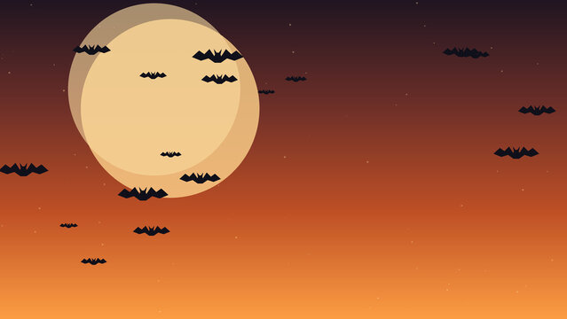 Chauves-souris devant la lune dans une ambiance feutr&eacute;e
