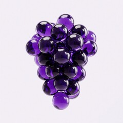 Naklejka premium Realistic 3D render of purple grape bunch. Glossy glass style fruit icon with translucent berries. Shiny organic food object on white background. High quality digital art for wine branding, healthy