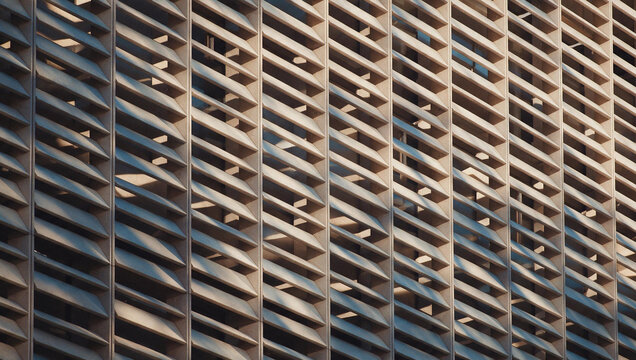Modern Building Facade with Geometric Architectural Louvers