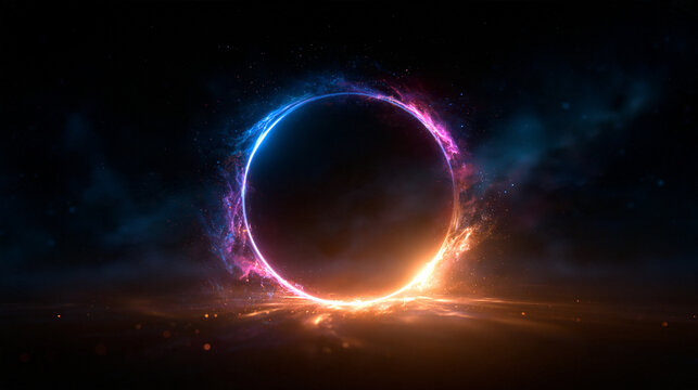 Glowing Sci-Fi Portal Ring in Cosmic Dark Space
