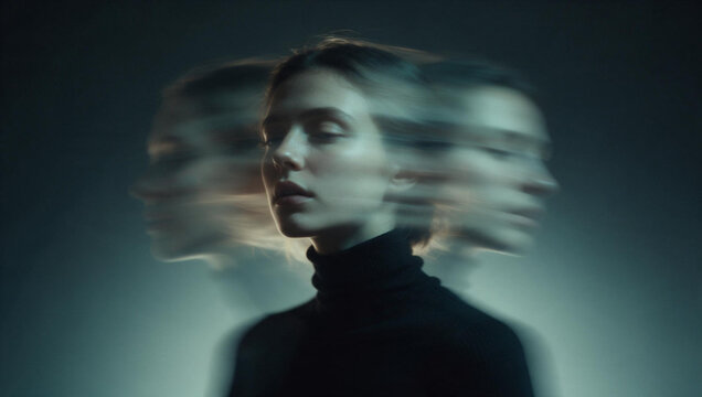 Woman Portrait with Motion Blur Representing Mental Health and Dissociation