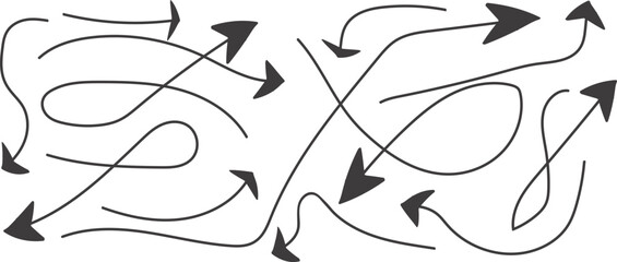 Fototapeta premium Black arrow swirls and lines on a white background directional flow and movement illustration