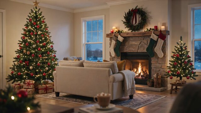Warm and inviting living room decorated for a cozy christmas celebration