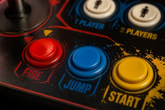 Arcade controller buttons highlighted on game console panel