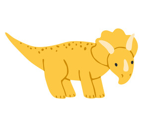 Large dinosaur with horns. Cartoon jurassic reptile animal. Character dino, extinct creature print design. Funny land wildlife triceratop monster. Flat vector illustration, hand drawn. © passionastia