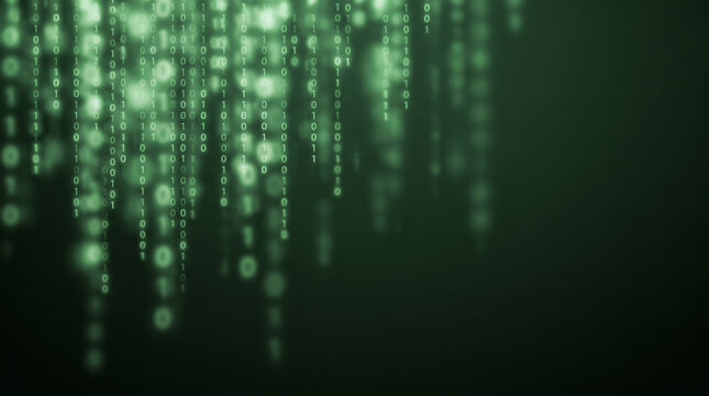 Falling green binary code streams with bokeh effect, representing data, technology, and digital flow, ideal for tech or futuristic concepts