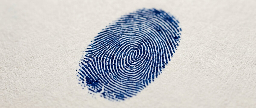 Blue Fingerprint on Textured Paper Identity Security and Individuality Concept