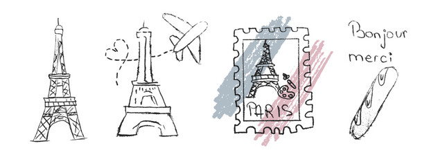 Hand drawn paris france travel doodles set © Marinnai