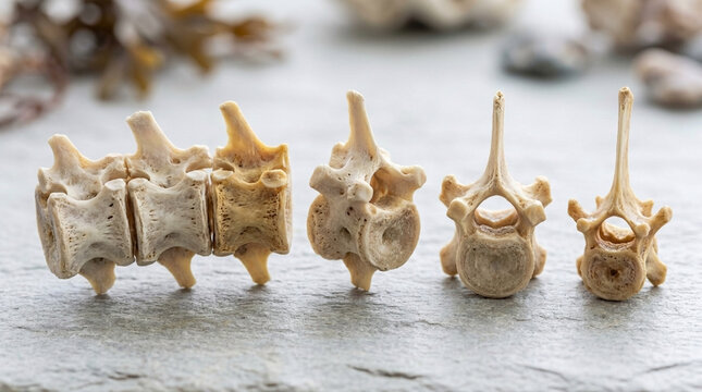 Animal Vertebrae Collection Natural Skeletal Bones on Stone Surface