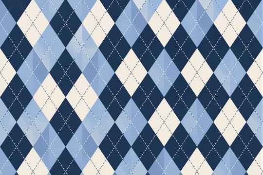 Argyle diamond pattern repeating on blue and cream background