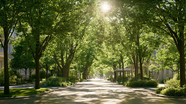 Climate resilient city with urban cooling, shade trees and green infrastructure