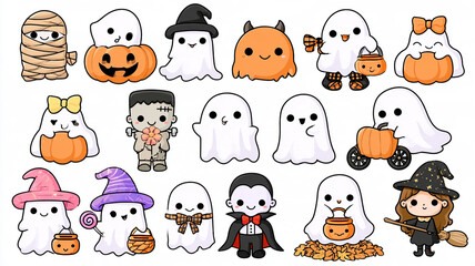 Obraz premium Set of Fifteen Cute Halloween Cartoon Character Clipart Designs