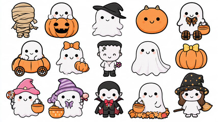 Fototapeta premium Set of Fifteen Cute Halloween Cartoon Character Clipart Designs