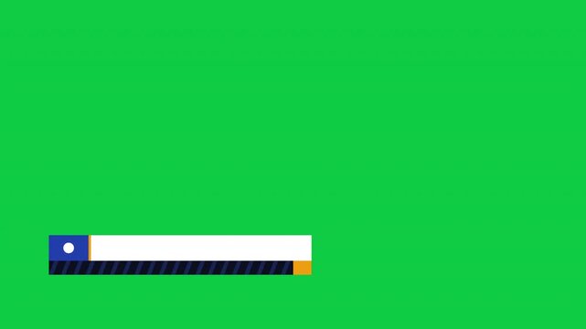 Clean white lower third title box with blue and orange accent tags on green chroma key